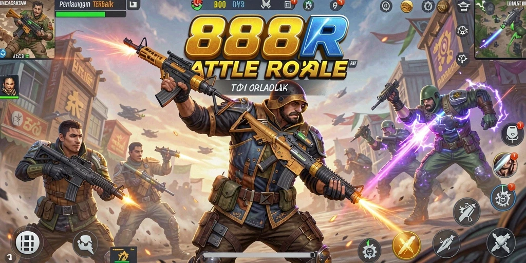 Screenshot gameplay 888R menampilkan aksi seru dalam pertarungan Battle Royale.