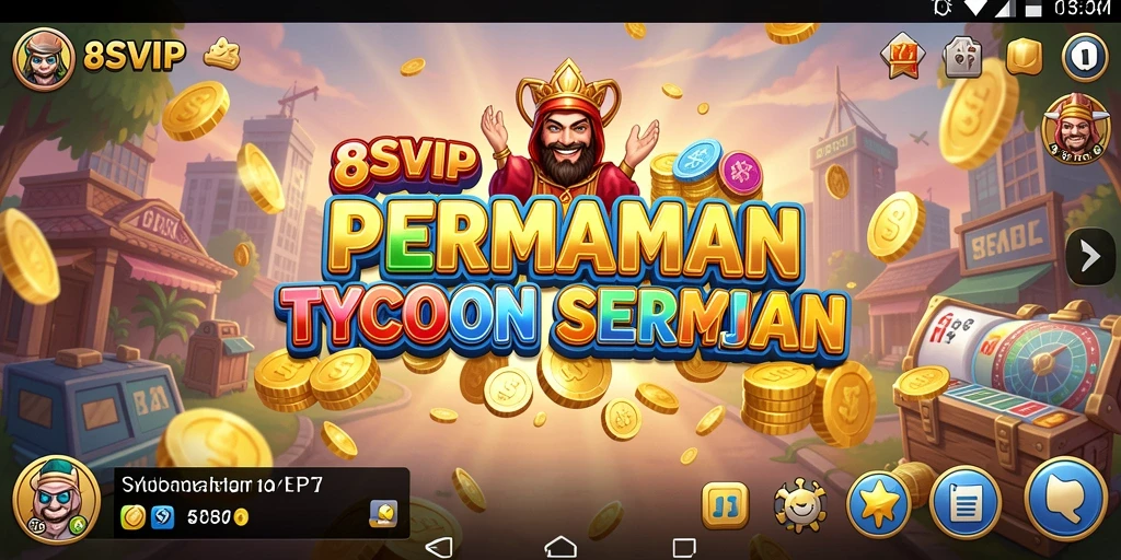 Screenshot gameplay 8SVIP menunjukkan keseruan dalam membangun kerajaan bisnis.