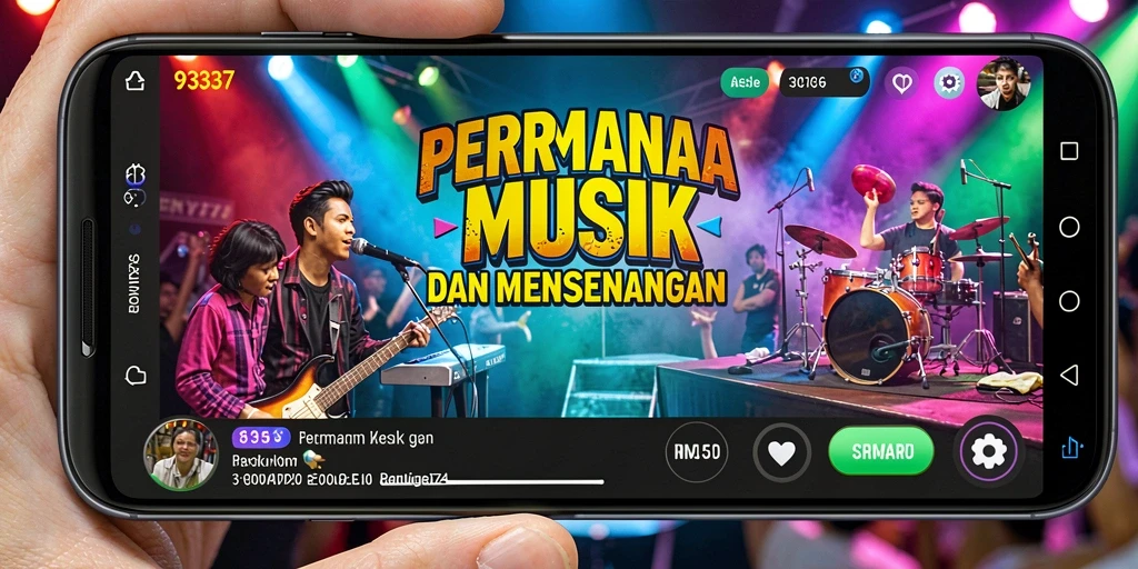 Screenshot permainan 93337 menampilkan aksi seru dengan musik.