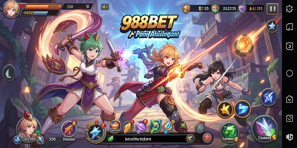 Screenshot utama 988BET menampilkan aksi seru dan karakter Anime.