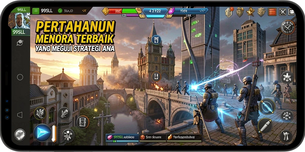 Screenshot 99SLL menunjukkan aksi mendebarkan dalam pertahanan menara.