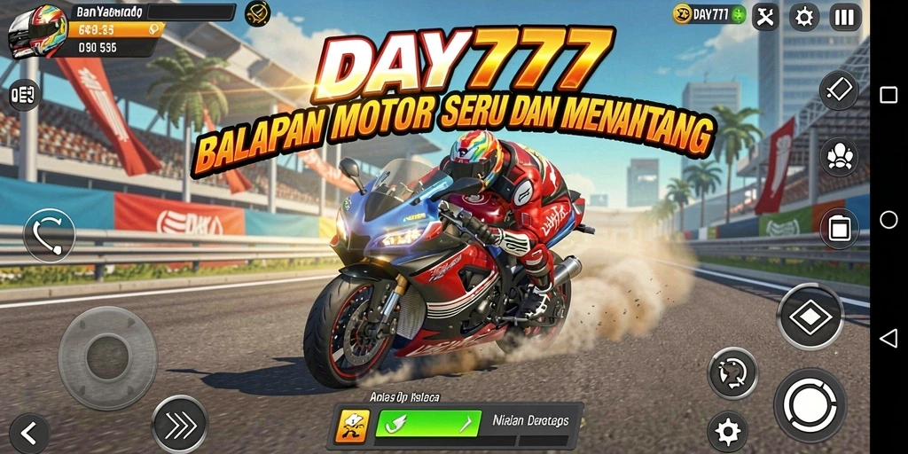 Gameplay seru DAY777 dengan balapan motor yang mendebarkan.