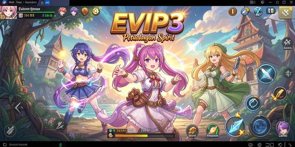 Screenshot gameplay EVIP3 menampilkan pertarungan karakter Anime yang dinamis.