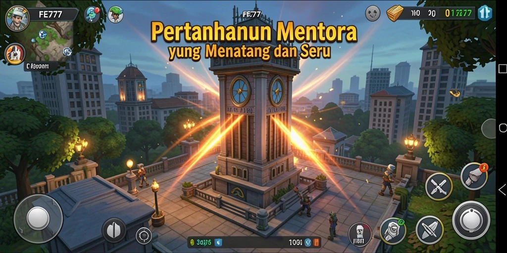 Tampilan gameplay seru di FE777 dengan pertahanan menara yang tangguh.