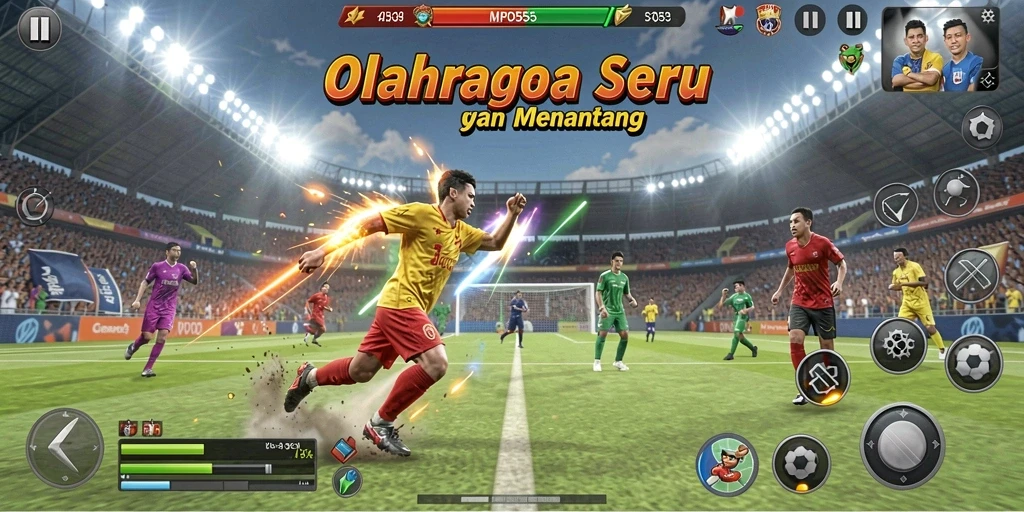 Tangkapan layar menunjukkan aksi seru dalam pertandingan olahraga di MPO555.