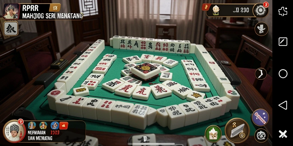 Tampilan gameplay menarik RPRR dengan ubin Mahjong berwarna-warni.
