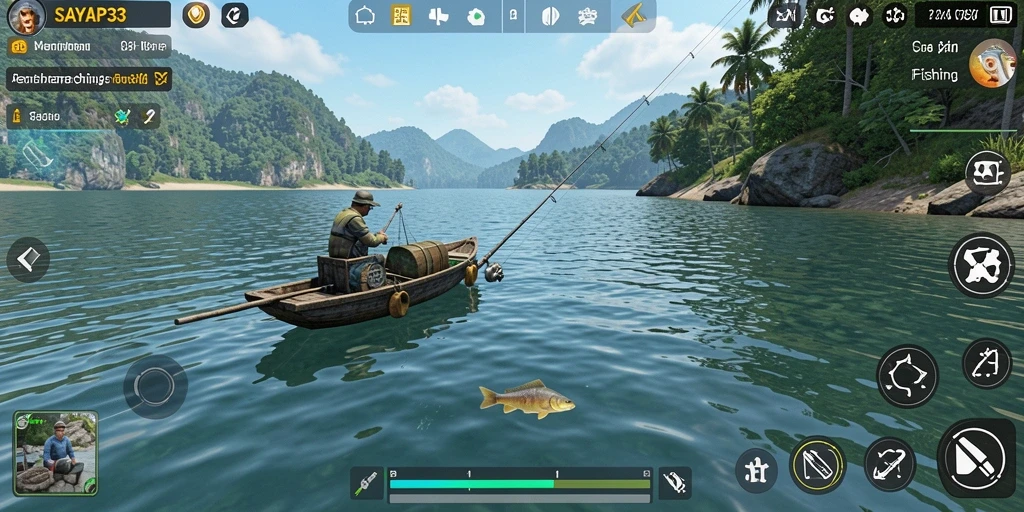 Tampilan menyenangkan dari gameplay SAYAP33 yang menampilkan aktivitas memancing.